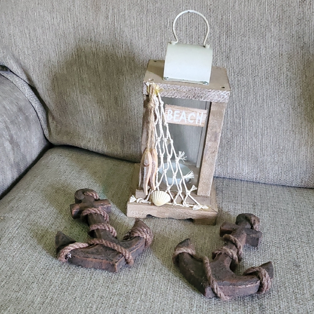 Rustic Beach Lantern with Anchors